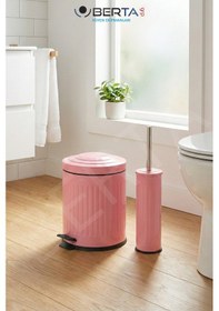 Resim Vintage Banyo Seti Beyaz Çöp Kovası 5lt Tuvalet Fırçası Lüks Model - Mini Boy Çöp Poşeti Hediyelidir Pembe 