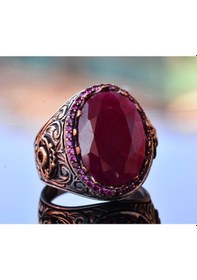 Resim Erkekler İçin Doğal Yakut Taşlı Yüzük, 925 Ayar Gümüş El Yapımı Vintage Tarzı, Şifa Kristali Takı Gümüş 
