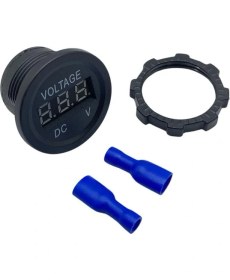 Resim Motoraid 12V-24V Dijital Voltmetre (Düz Tip) (Mavi Işık) (28 Mm) 