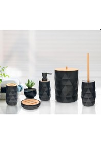 Resim The Mia Prizma Bambu Kapaklı Banyo Seti 5 Parça Siyah 