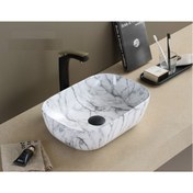 Resim PUROSER Palazzo Marbel Black White Tezgah Üstü Çanak Lavabo 