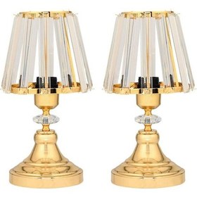 Resim Gerçek Kristal Cam Başlık Gold Metal Gövdeli 2'li Yatak Odası Abajur İki Adet Gece Lambası Gold 