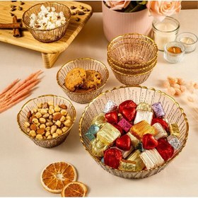 Resim Fecra Fladen 7 Parça Kase Seti Kahve Gold Fileli 