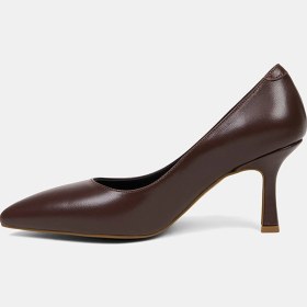 Resim Desa Kadın Kahve Sivri Burunlu Klasik Deri Stiletto 