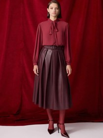 Resim BORDO DERİ MİDİ BOY ETEK - BORDO / 40 