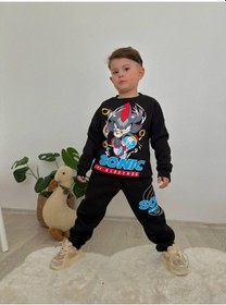 Resim Cg Kids Sonic Baskılı Koyu Lacivert 2 Iplik Erkek Çocuk Alt Üst Süper Tarz Takım Krem Eşofman Baskı Laci Vert 
