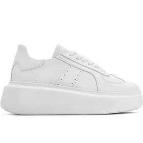 Resim Derimod Kadın Beyaz Bağcıklı Kalın Tabanlı Deri Sneaker 25SFD510918 