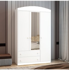 Resim Afilli Lucia Aynalı 3 Kapaklı 2 Çekemeceli Tamamı Mdflam Gardrop 