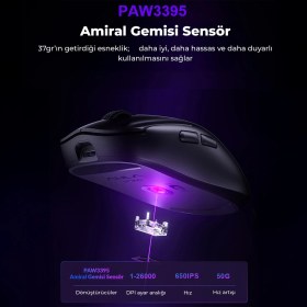 Resim Aula SC800 Lightweight PAW3395 Sensor 26000 Dpı 8000Hz Kablolu ve Kablosuz Gaming Oyuncu Mouse Beyaz 
