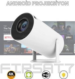 Resim Fırsat7 Taşınabilir 130" inç Yansıtma Sinema Projeksiyon Cihazı Ev Sineması Dahili Android 11.0, Bluetooth 