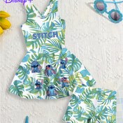 Resim Stitch Kız Modası Şık Mayo ve Rastgele Baskılı Şort - Sevimli ve Şık Asimetrik Tasarım, Nefes Alabilen Elastik Kumaş, Plaj Tatilleri, Havuzlar ve Su Sporları İçin Mükemmel, Havuz Kenarı Kıyafeti | Eğlenceli Tasarım | Asimetrik Mayo 