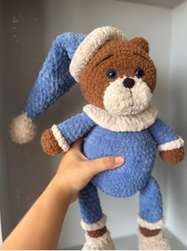 Resim UrazTasarım Sevimli Büyük Amigurumi Oyuncak, Amigurumi Pijamalı Ayıcık, Amigurumi Şapkalı Ayıcık, Hediyelik 