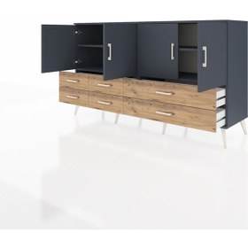 Resim Hyperion Konsol 6 Raflı 6 Çekmeceli 4 Kapaklı 176x44x99 Antrasit- Antrasit-antrasit/çam 