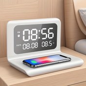 Resim 6’lı 1 Arada Kablosuz Şarj İstasyonu - 15W Hızlı Şarj, Dijital Alarm Saati, Gece Lambası ve Tarih/Sıcaklık Göstergeli, Çift USB Girişli iPhone/Android/iPhone Watch için, Yatak & Masaüstü Kullanımı, Çok Fonksiyonlu Telefon Şarj Cihazı, Modern Aksesuar, Şık Tasarım, ABS Malzeme 