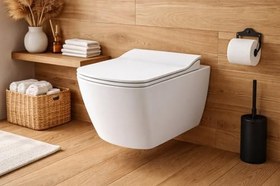 Resim Kare Soft Rim-Off Asma Klozet Takımı + Yavaş Kapanır Kapak 