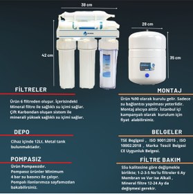 Resim Evora 13 Aşamalı Açık Kasa 12 Litre Pompasız Su Arıtma Cihazı Mineral Su Özellikli 