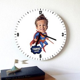 Resim Süper Çocuk Karikatürlü Duvar Saati 