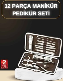 Resim Skygo 12 Parça Manikür Pedikür Seti Özel Deri Çanta El Ayak Bakımı Akne ve Temizleme 