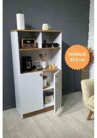 Resim Parla Kahve Köşesi Çok Amaçlı Dolap Kiler Dolabı Mutfak Bangosu Erzak Dolabı Bölmeli Beyaz 72 Cm Beyaz - Ceviz 