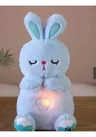 Resim Mavi Tavşan Nefes Alan Peluş Oyuncak Müzikli Uyku Arkadaşı Peluş Oyuncak 35cm Çok Renkli 