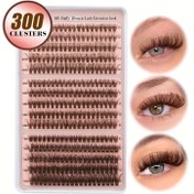 Resim Kahverengi 40D+50D+70D Kendin Yap Sahte Kirpikler 10-16mm Canlı Doğal Zengin Tilki Gözü Kabarık Uzun Kıvırcık Şerit Kirpikler 300 Adet 