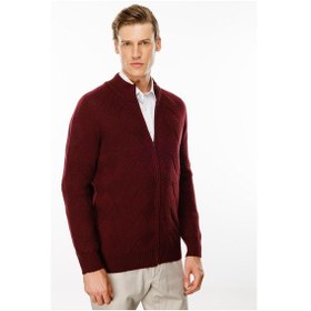 Resim Erkek Dik Yaka Baklava Desenli Yün Ceket Bordo Bordo 