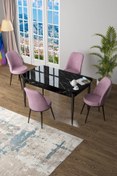 Resim Canisa Concept Zen Serisi 80x132 Mdf Açılabilir Siyah Mermer Desen Masa Takımı Ve 4 Pembe Sandalye 
