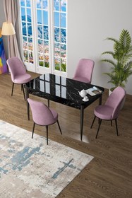 Resim Canisa Concept Zen Serisi 80x132 Mdf Açılabilir Siyah Mermer Desen Masa Takımı Ve 4 Pembe Sandalye 