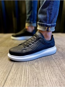 Resim KN Fashion Mp044 Bt Bağcıklı Kapitone Desenli Ortopedik Yüksek/kalın Taban Erkek Sneaker Siyah 