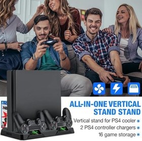 Resim Ps4 Slim Ps4 Pro Çift Fanlı Dikey Soğutucu ve Kol Şarj Edici Oyun Depolama 