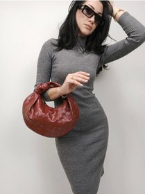 Resim Glemix Helen Düğümlü Bordo Örgü Desen Trend Mini Kadın Bowl Bag Bordo Örgü Cilt 