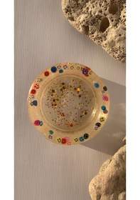 Resim Şeffaf Renk Gülen Yüz Emoji Gold Glitter Süsleme Yuvarlak Küllük 