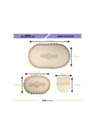 Resim Lisa Krem Oval 3'lü Dantelli Banyo Paspas Seti Çeyizlik Kaymaz Krem 