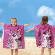 Resim 1 adet, 'Plaj Kapüşonlu Havlu, Karikatür Mikrofiber Güneş Kremi Hızlı Kuruyan Emici Kapüşonlu Banyo Bornozu, Rahat Giyim Değiştirilebilir Unisex Havlu, Plaj için Uygun 