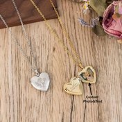 Resim Kişiselleştirilmiş Fotoğraflı Kalp Kolye - Doğum Çiçeği Tasarımlı Kazınmış Anı Takısı, Paslanmaz Çelik Şık ve Sevimli Stil, Günlük Giyim İçin, Yıldönümü Hediyesi, Paskalya Hediye 