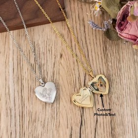 Resim Kişiselleştirilmiş Fotoğraflı Kalp Kolye - Doğum Çiçeği Tasarımlı Kazınmış Anı Takısı, Paslanmaz Çelik Şık ve Sevimli Stil, Günlük Giyim İçin, Yıldönümü Hediyesi, Paskalya Hediye 