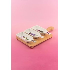 Resim Bursa Porselen Dekor Botanik Bambu Standlı 4 Parça Çerezlik 