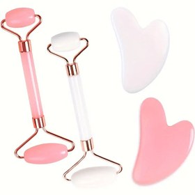 Resim 2'li Yüz Masaj Rulosu ve Gua Sha Araç Seti - Çift Başlıklı & Kalp Şeklinde Kazıyıcılar, Taşınabilir Manuel Yüz & Vücut Masaj Aletleri, ABS, Şarj Edilmez, Pil İhtiyacı Yok, Cilt Bakımı & Rahatlama İçin Uygun, Her Cinsiyet İçin 