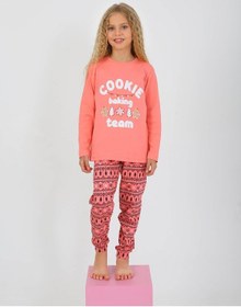 Resim Kız Çocuk Uzun Kollu %100 Pamuklu Pijama Takımı Cookie Team SOMON 