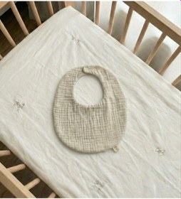 Resim Oval Bej Ve Beyaz 2'li %100 Pamuk Müslin Bebek Önlüğü / Yakalık / Salya Önlüğü 
