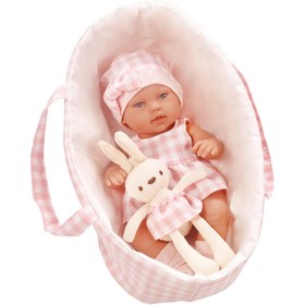 Resim 12 İnç Bebek Oyuncak ve Kareli Taşıma Sepeti 6 Parça Set, 1 Uyku Beşiği, 1 Çocuk Bebek, 1 Şapka, 1 Elbise, 1 Çift Çorab & 1 Tavşan Peluş Oyuncaği İçerir. Hayal Gücü ile Eğlence Zamanı İçin Mükemmel – Sevilen Doğum Günü Hediyesi ya da Cadılar Bayramı, Şükran Günü Noel Armağanı 