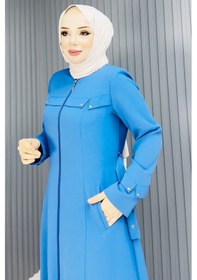 Resim Deryam Tekstil Kadın Tesettür Pardesü Terletmeyen Ferah Tutan Yazlık Kumaş Bo Mavi 