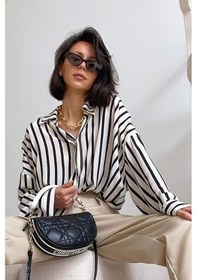 Resim Madmext Mad Girls Beyaz Çizgili Gömlek Mg1383-beyaz Beyaz 