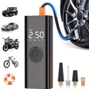 Resim Taşınabilir Lastik Şişirme Cihazı, Dijital Basınç Göstergeli Kablosuz Mini Hava Pompası 150PSI 3 Kat Hızlı Şişirme ve Otomatik Kapanma Fonksiyonlu Araba, Motosiklet, Bisikletler ve Toplar için 