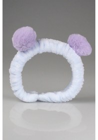 Resim Toyaş Açık Mavi Lila Ponponlu Peluş Bandana Makyaj Spa Saç Bandı 