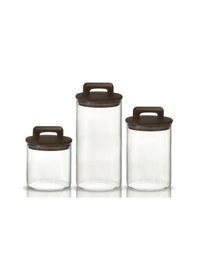 Resim Saplı Akasya Kapaklı Yüksek Borosilikat Cam Saklama Kavanozu 3'lü Seti - 500ml - 1000ml - 1500ml - Şeffaf 