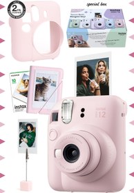Resim Fujifilm Instax mini 12 Pembe Fotoğraf Makinesi-10'lu Film-Kıskaçlı Stand-Mini Albüm ve Silikon Kılıf Seti 