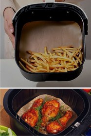 Resim Genel Markalar 100 Adet Air Fryer Pişirme Kağıdı Tek Kullanımlık Yağ Su Geçirmez Yapışmaz Deliksiz Düz Kare Model 