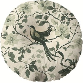 Resim Bohem Çiçekli Kuş Baskılı Yuvarlak Zemin Yastığı - Oturma Odası, Yatak Odası ve Yoga için 40.64x40.64 cm Yumuşak Mikrofiber Dolgulu Dekoratif Minder, Fermuarlı Makinede Yıkanabilir, Boho Yatak Odası Dekoru, Yoga Konfor Aksesuarı, Trend Ev Dekoru 