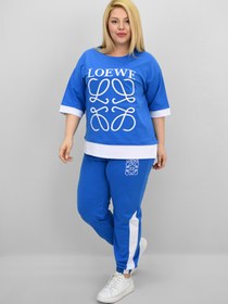 Resim Kadın Büyük Beden Kısa Kollu Nakış Detaylı Garnili Eşofman Takımı 8192-25 - 5XL / Siyah 